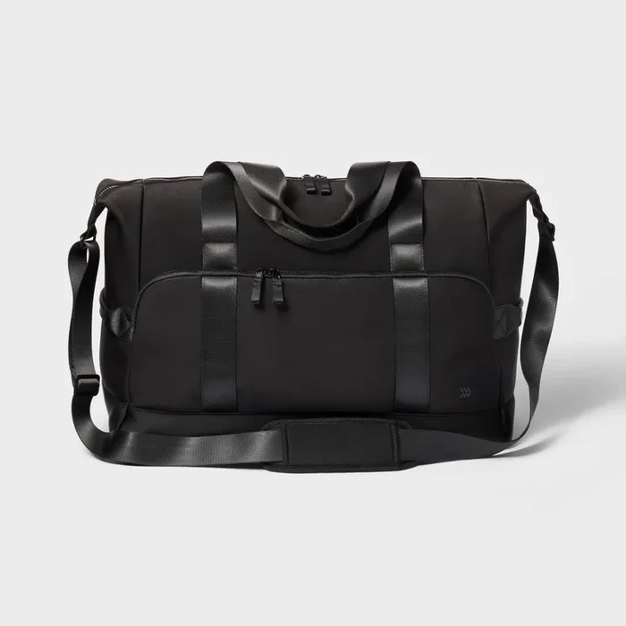 Faux Neoprene Weekender Bag – Black