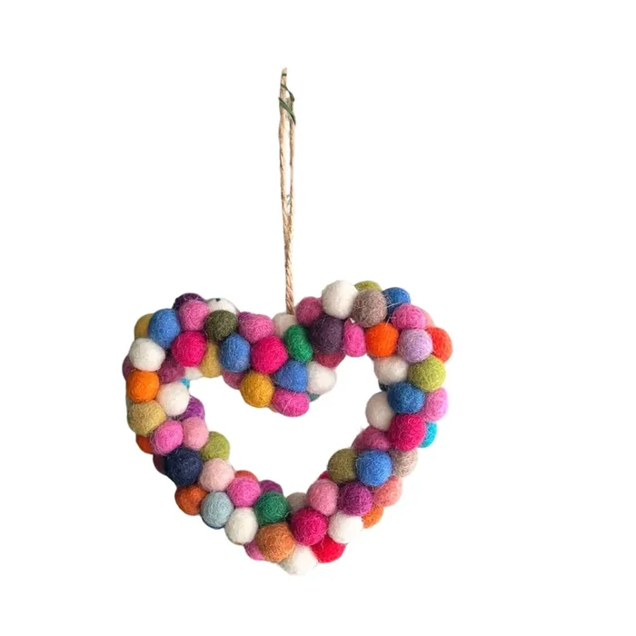 Felt Ornament – Mini Pompom Heart Wreath
