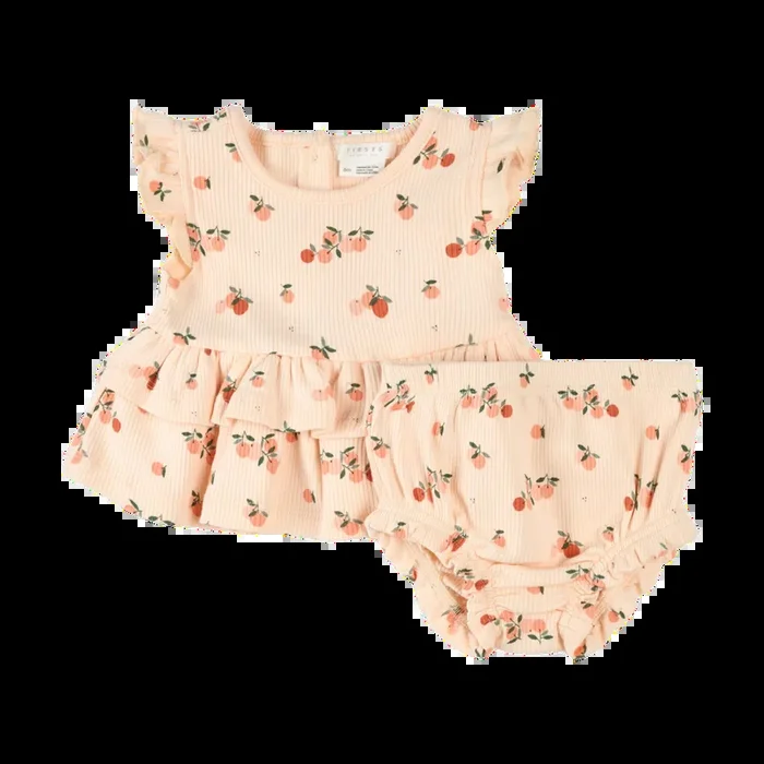 FIRSTS Agrumes Print on Barely Coral Ribbed Outfit Set