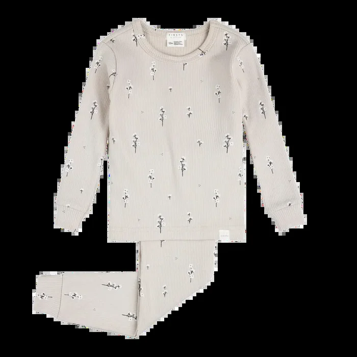 FIRSTS Cotton Flower Print on Creme Ribbed PJ Set