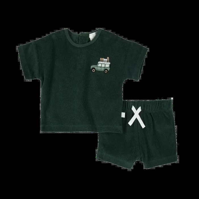 FIRSTS Military Green Terry Shorts Set