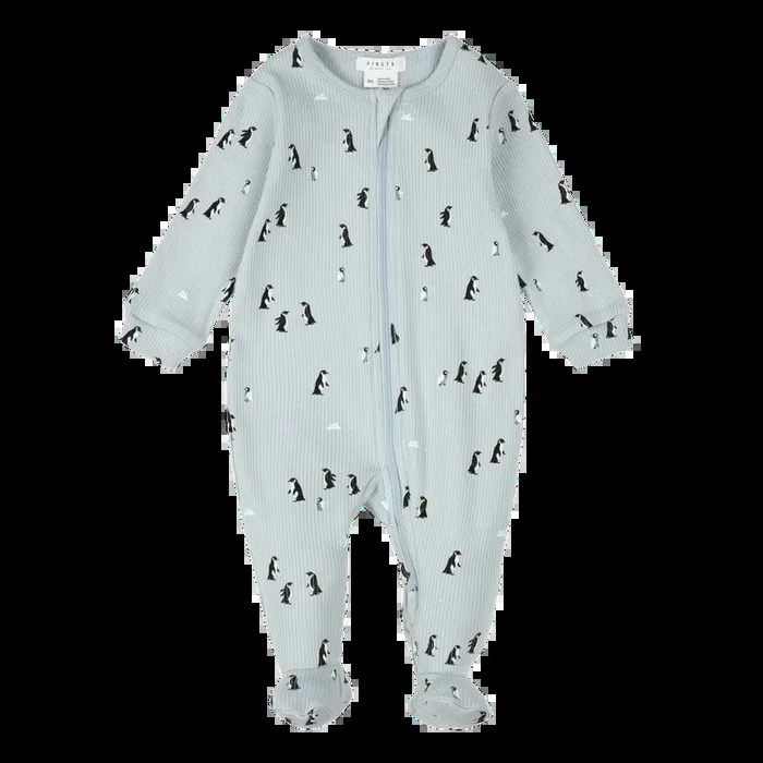 FIRSTS Penguin Print on Pearl Blue Sleeper