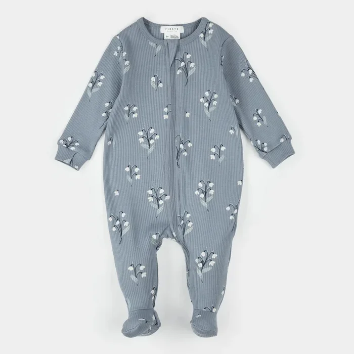 FIRSTS Snowbell Print on Dusty Blue Sleeper