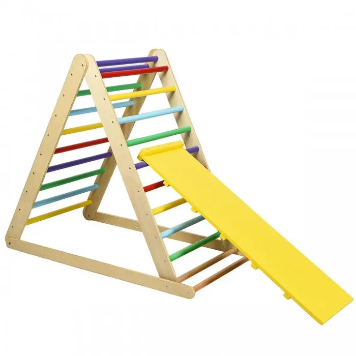 Foldable Wooden Climbing Triangle Indoor With Ladder for Toddler Baby-Multicolor