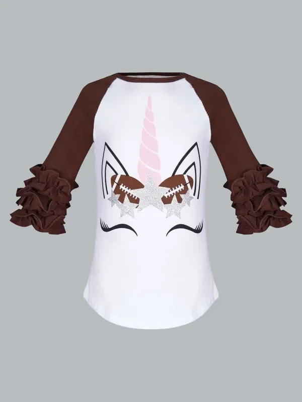 Football Unicorn Raglan Ruffle Sleeve Top