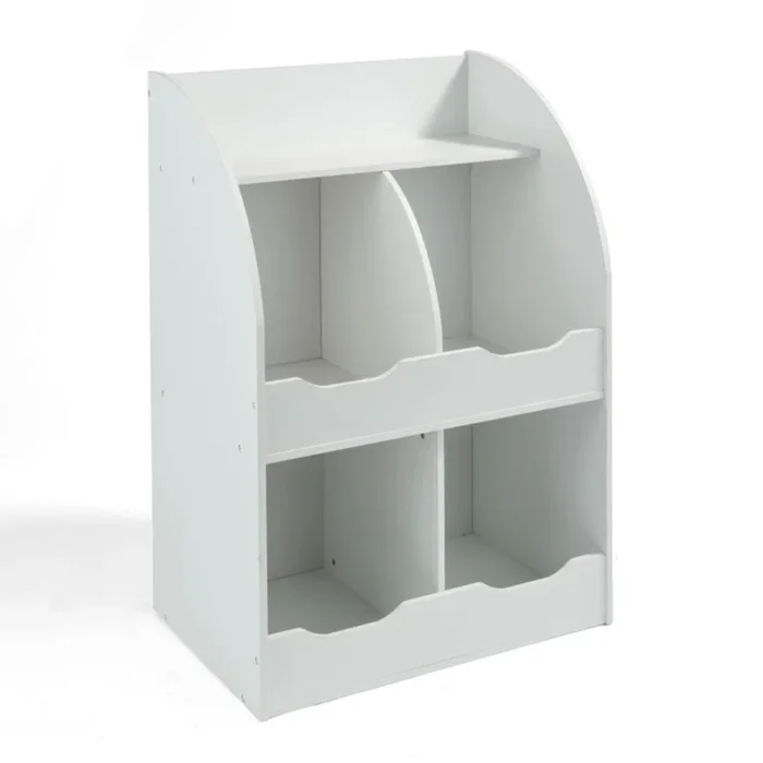 Four Bin Storage Cubby with Bookshelf – White