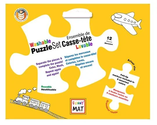 Funny Mat Reusable Puzzle + Markers 12 Pc | Vehicles