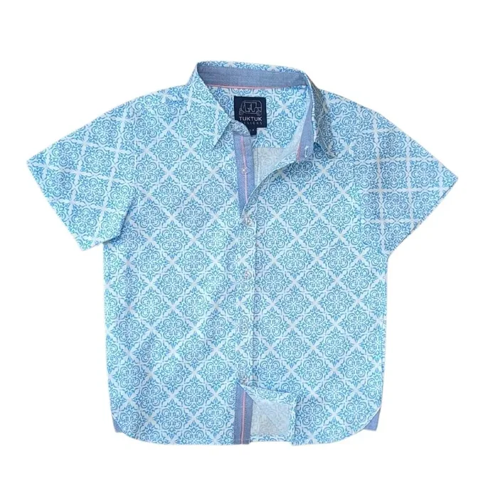 Geometric Blue Shirt In Short Sleeves