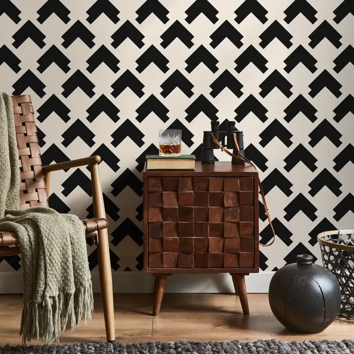 Geometric Wallpaper With A Bold Arrow Pattern In Black And Beige – C733