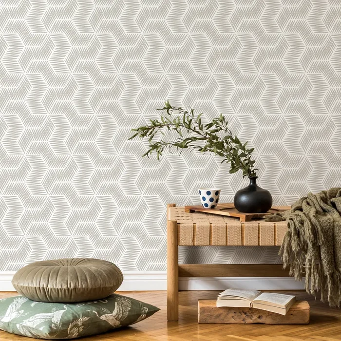 Geometric Wallpaper With A Sketched Chevron Motif In Beige – C567