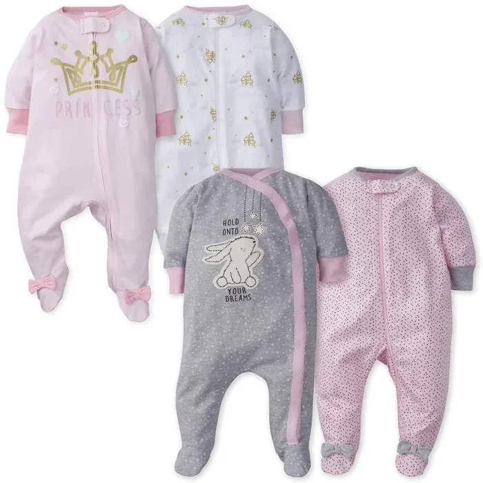 Gerber® 4-Pack Baby Girls Castle & Bunny Sleep ‘N Play Bundle