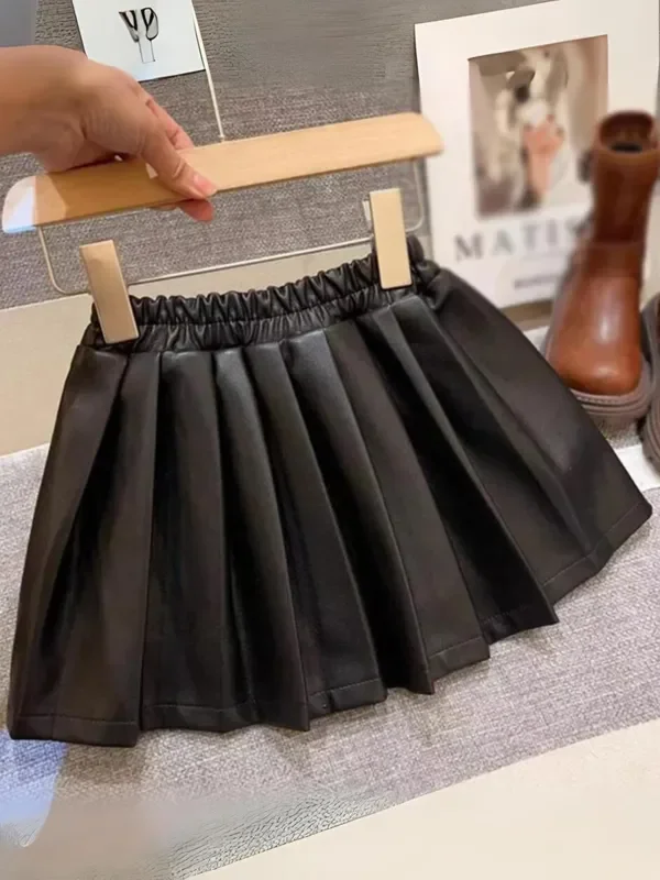 Girl’s Pleated Faux Stylish and Comfortable Leather Skirt