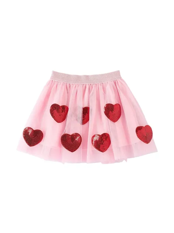 Girls’ Valentine’s Day Skirt With Sequined Heart Appliques