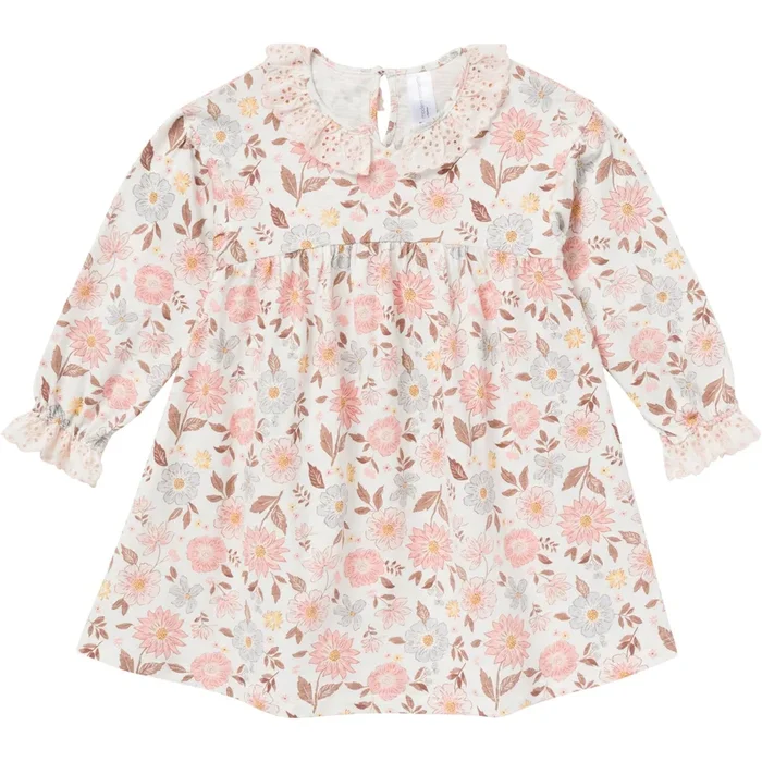 Girls Fall Floral Neck Ruffle Dress
