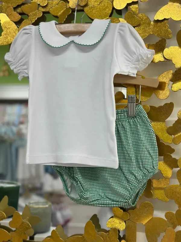 Girls Green Check Diaper Set