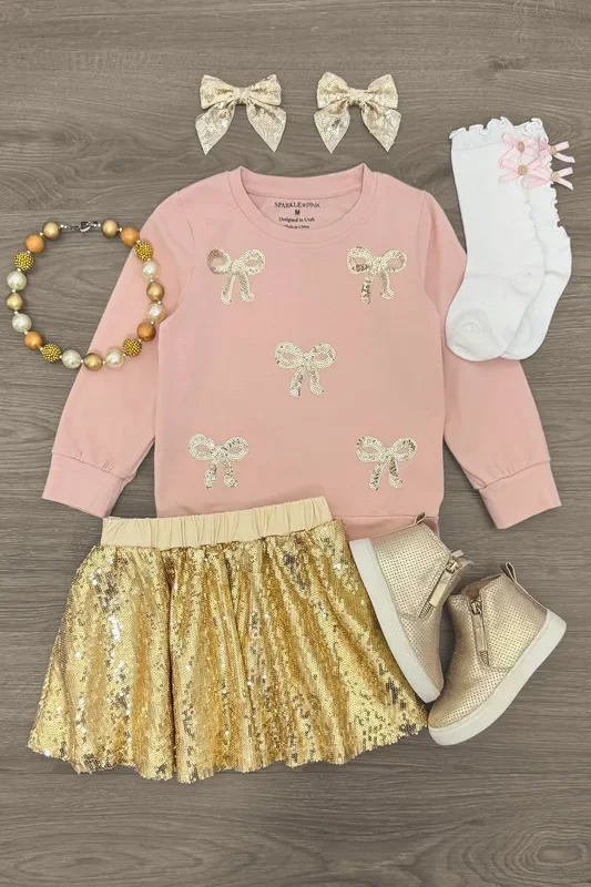 Gold Sequin Bow Skirt Set