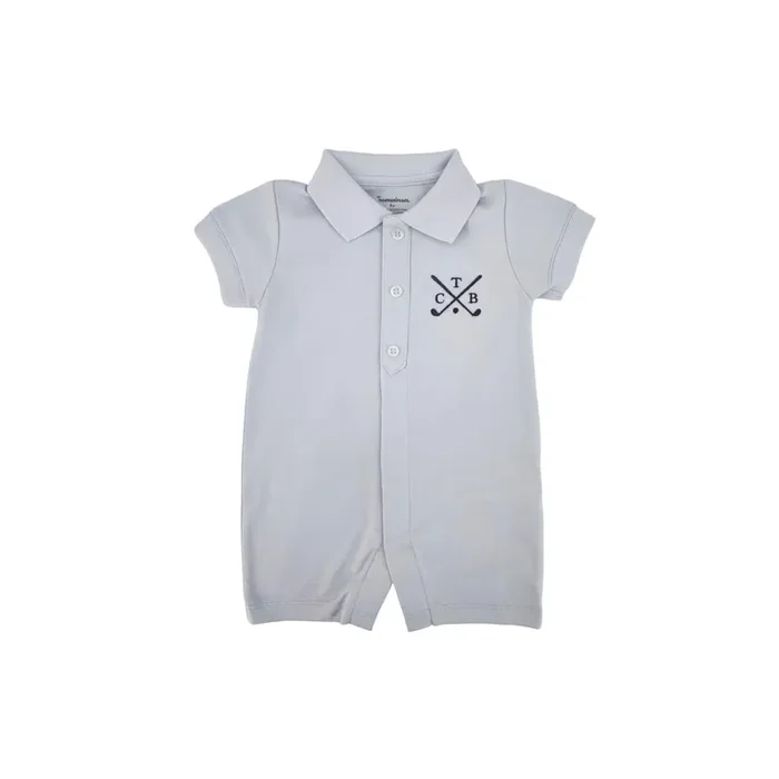 Golf Pima Romper Short Sleeve, Light Blue