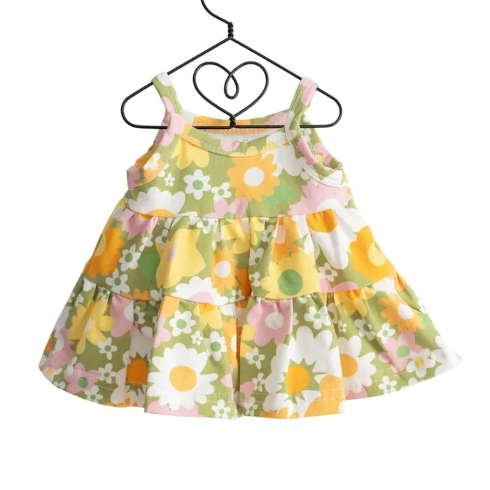 Green 60s Flower Power 18 Inch Doll Dress