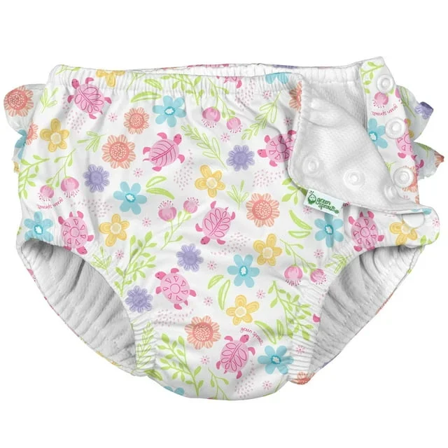 Green Sprouts Eco Snap Ruffled Swim Diaper | Turtle Floral