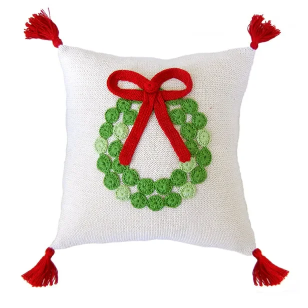 Green Wreath 10 ” Pillow, Ecru