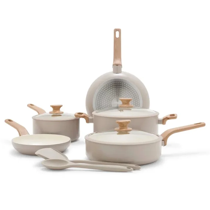 GreenPan Ceramic Nonstick 10-Piece Cookware Set With Stay-Cool Wood-Print Handles