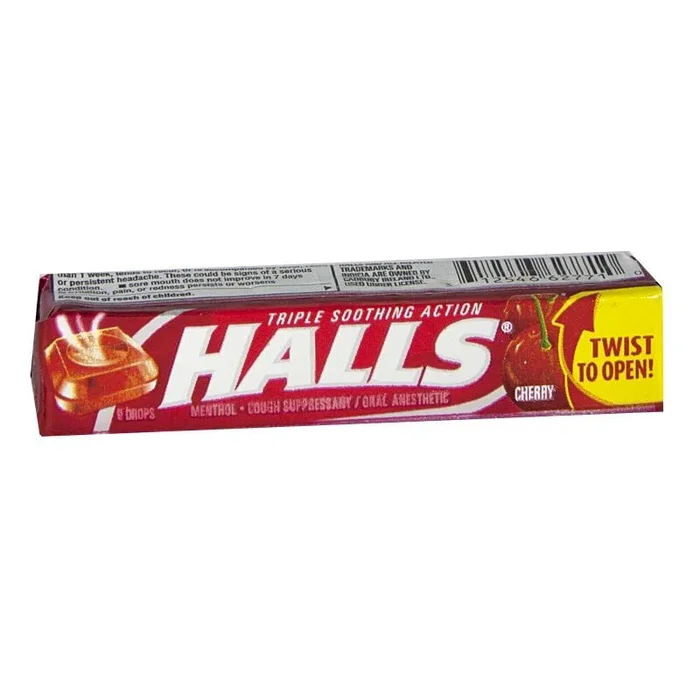Halls Cough Suppressant Cherry Drops – Stick of 9 Drops