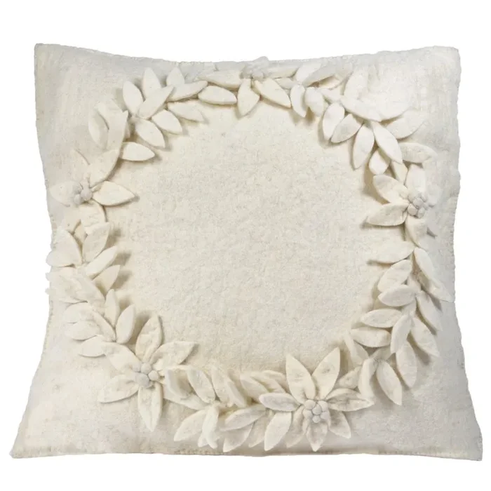 Hand Felted Wool Christmas Pillow –cream Wreath – 20 “
