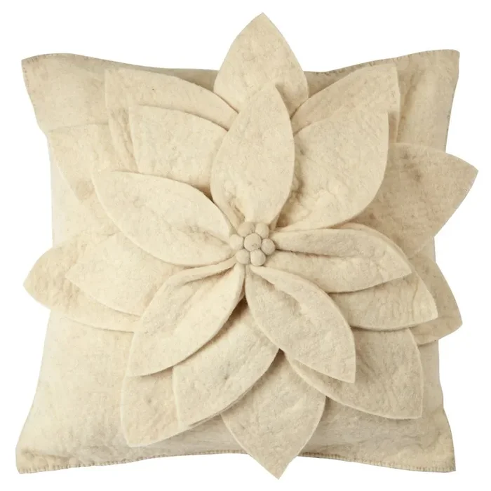 Hand Felted Wool Pillow – Cream 3d Flower Cream – 20 “