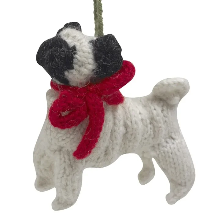 Hand Knit Alpaca Wool Christmas Ornament – Pug Dog