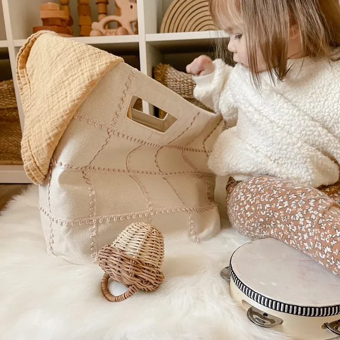 Handmade Canvas Storage Basket Lace – Taupe