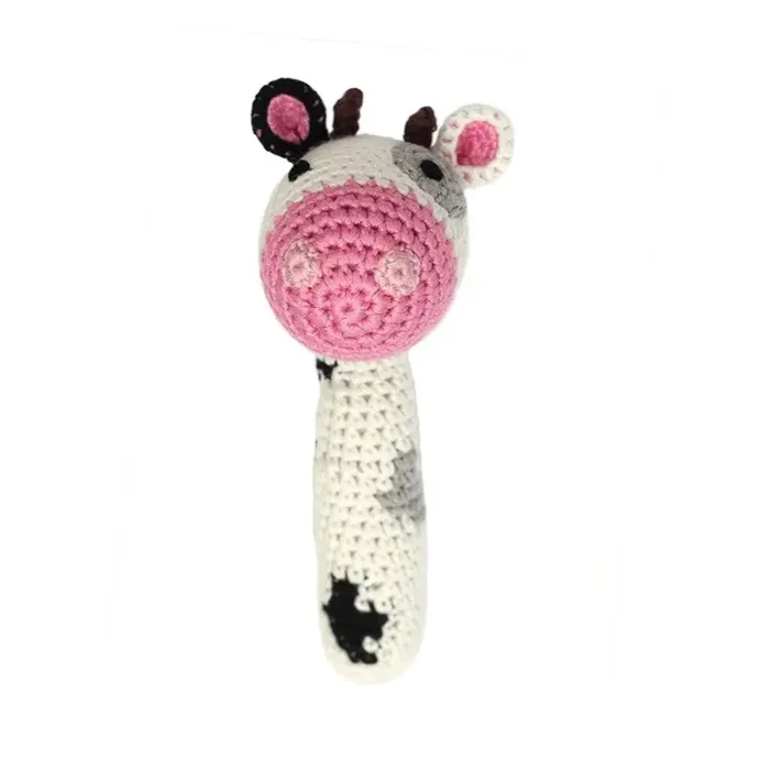 Handmade Crochet Teething Stick Rattle – Cow