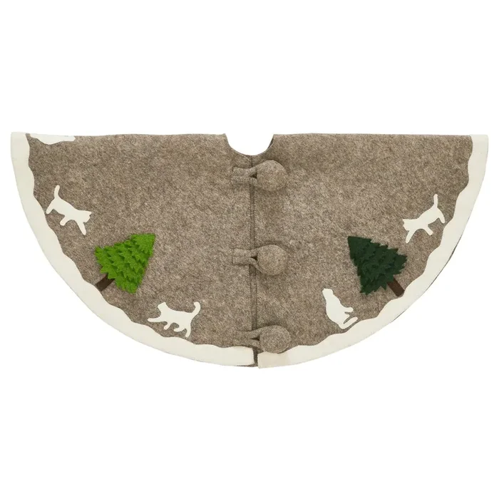 Handmade Felted Cats And Green Trees Grey Christmas Tree Skirt 36 “,