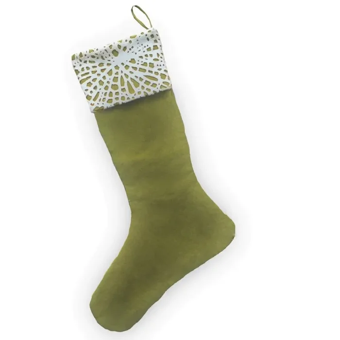 Handmade Precision-cut Cuff Christmas Stocking – Cream Green