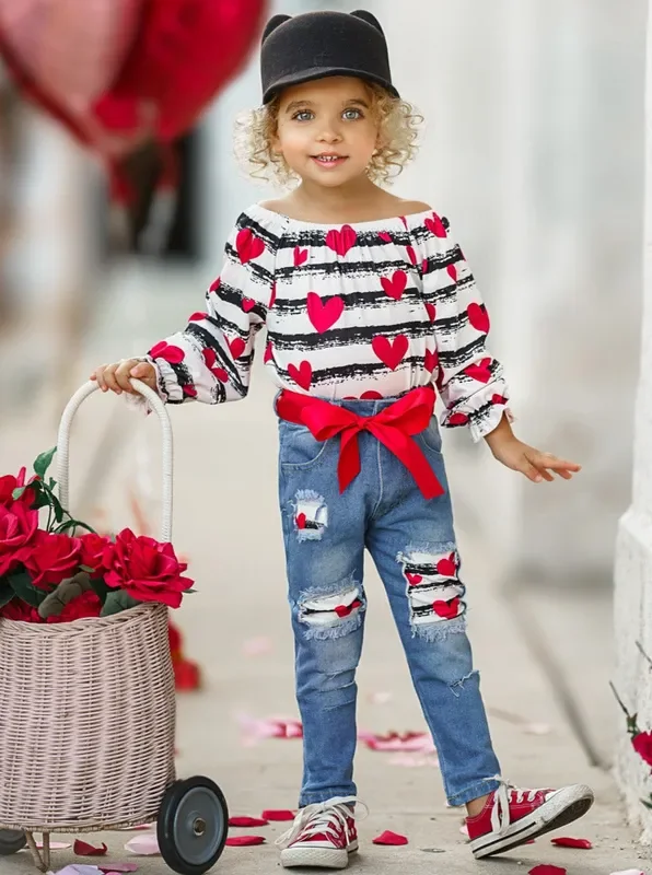 Heart On Your Sleeve Patched Jeans Set