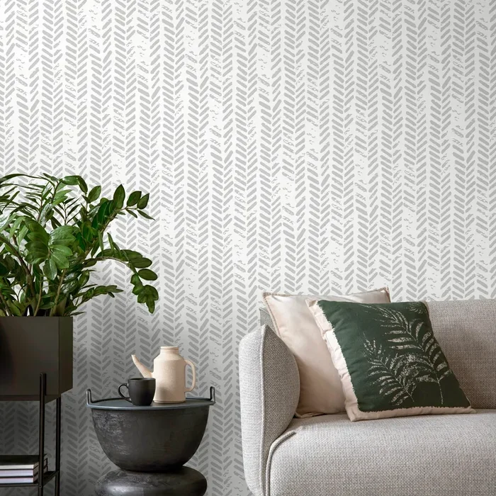 Herringbone Wallpaper With A Grunge Texture In Gray – D953