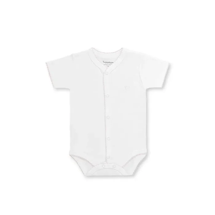 Honey Logo Short Sleeve Bodysuit, White & Pink