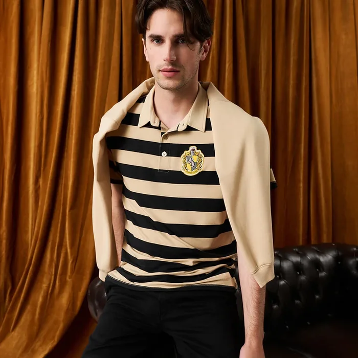 Hufflepuff House Stripe Men’s French Terry Polo Shirt