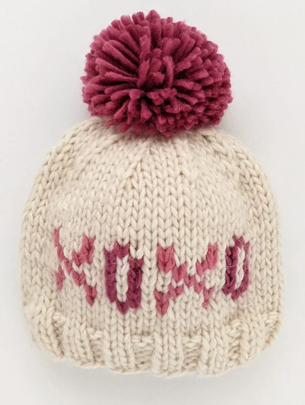 Huggalugs XOXO Valentine’s Day Hand Knit Beanie Hat – Cream, X-Small (Newborn)