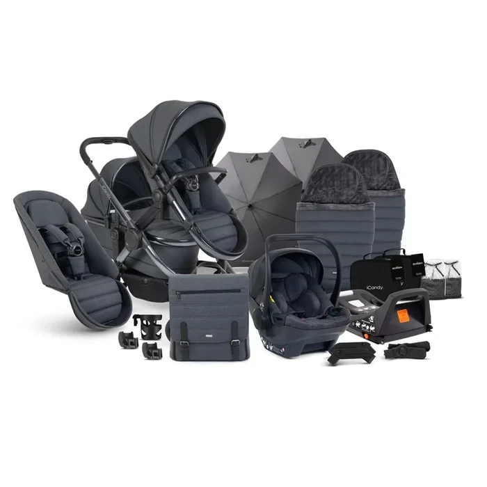 iCandy Peach 7 Double Travel System (Cocoon) Bundle – Phantom / Dark Grey