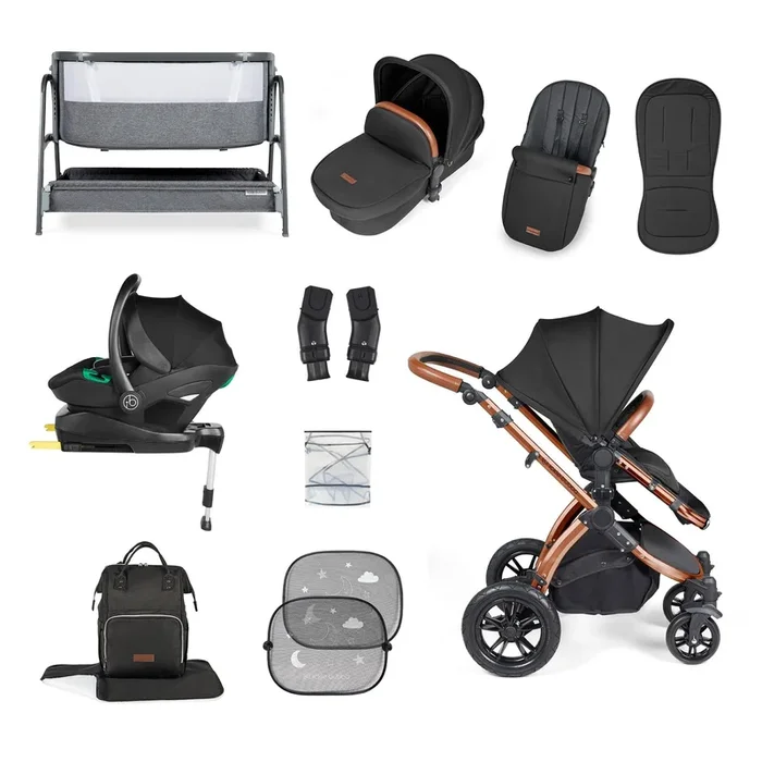 Ickle Bubba Stomp Luxe All-in-One i-Size Travel System (Stratus) with Bubba&Me – Bronze / Midnight / Tan