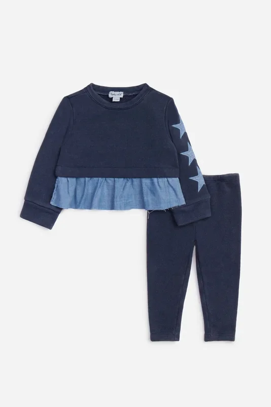 Infant Girl Shining Star Long Sleeve Set – Navy