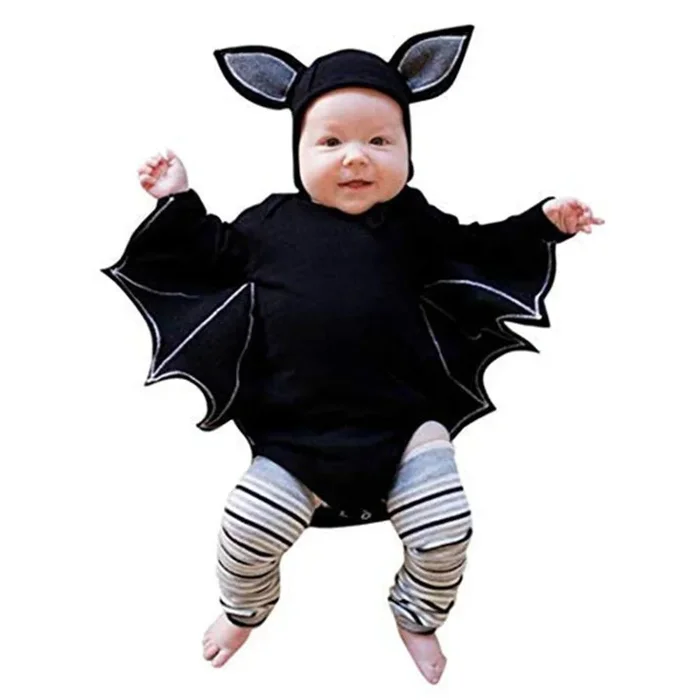 Infant Toddler Baby Boys Girls Halloween Cosplay Costume Bat-Wing Sleeve Romper Onesies and Hat Outfits Set