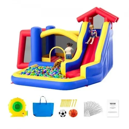Inflatable Bounce House with Slide & Blower – 131x133x91 inch (See Description)
