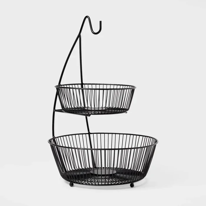 Iron Wire 2-Tier Fruit Basket wire Banana Hanger Black – Threshold