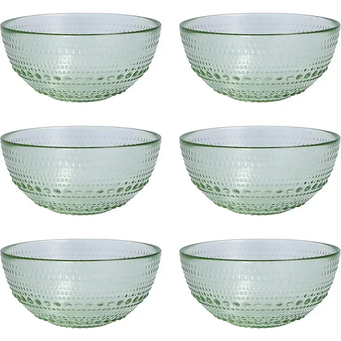 Jupiter Vintage Glassware Collection 5 Inch Cereal Salad Dessert Snack All-Purpose Bowl 6 Pack, Sage Green, 14 Ounce (6 Pack)