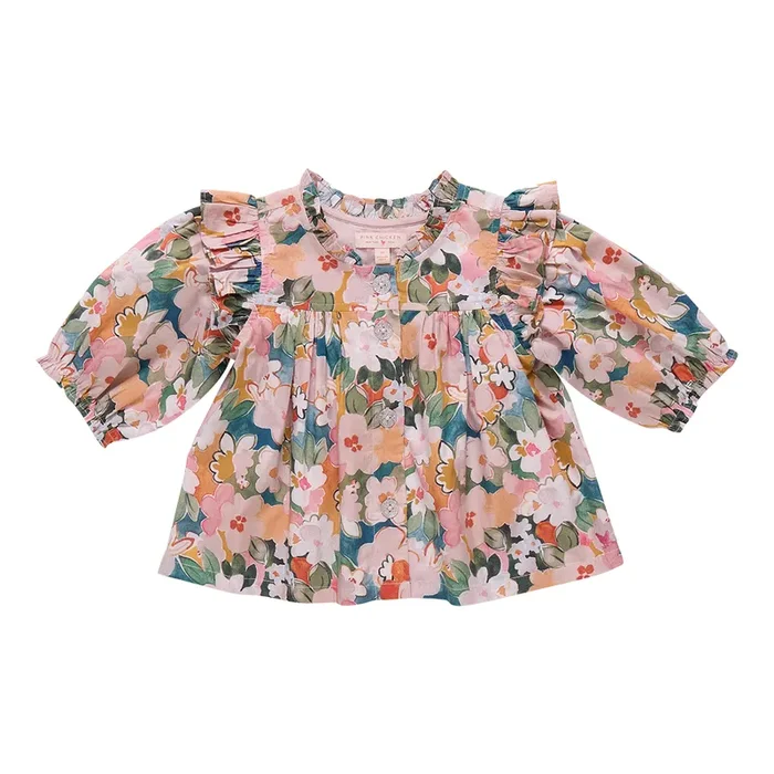 Kalani Button Up Top – Watercolor Floral