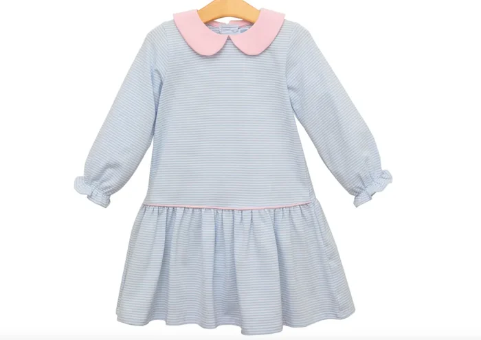 Katherine Dress | Light Blue Stripe + Pink