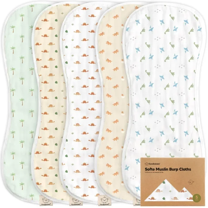 KeaBabies 5-Pack Softe Burp Cloths – Roarsome