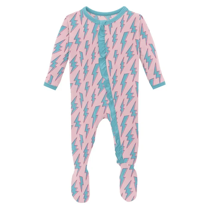 Kickee Pants – Print Classic Ruffle Footie with Zipper – Lotus Lightning