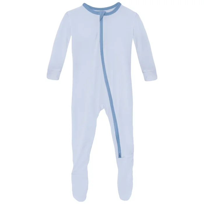 Kickee Pants Footie 2 Way Zipper | Spring Sky with Deep Sea